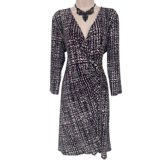 Calvin Klein Dresses & Skirts - Size Large CALVIN KLEIN PURPLE PRINT CLASSY FAUX-WRAP DRESS Day/Evening Career